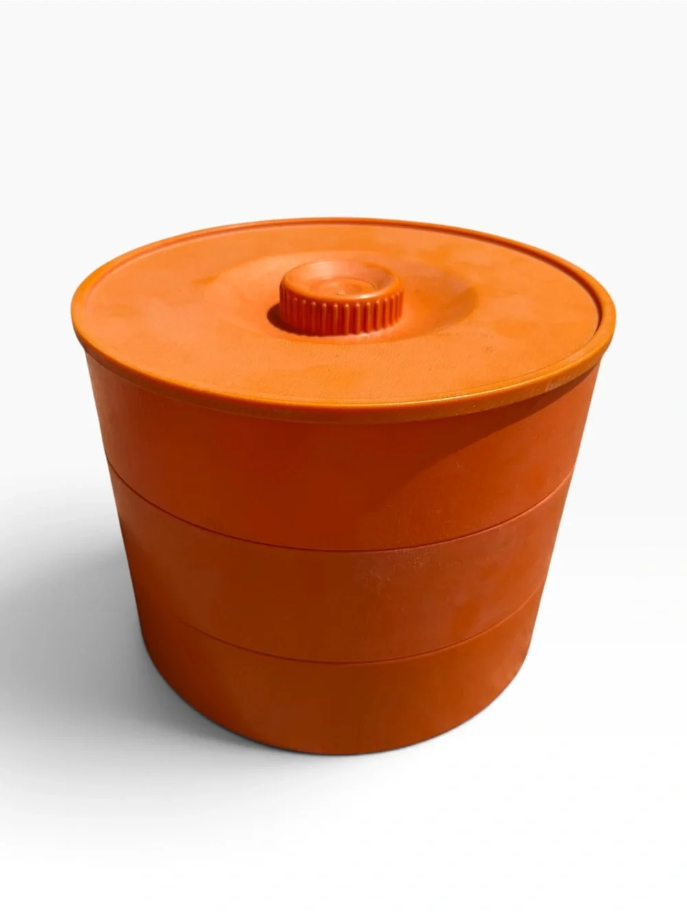 Vintage Orange Stackable Plastic Storage Container with Lid